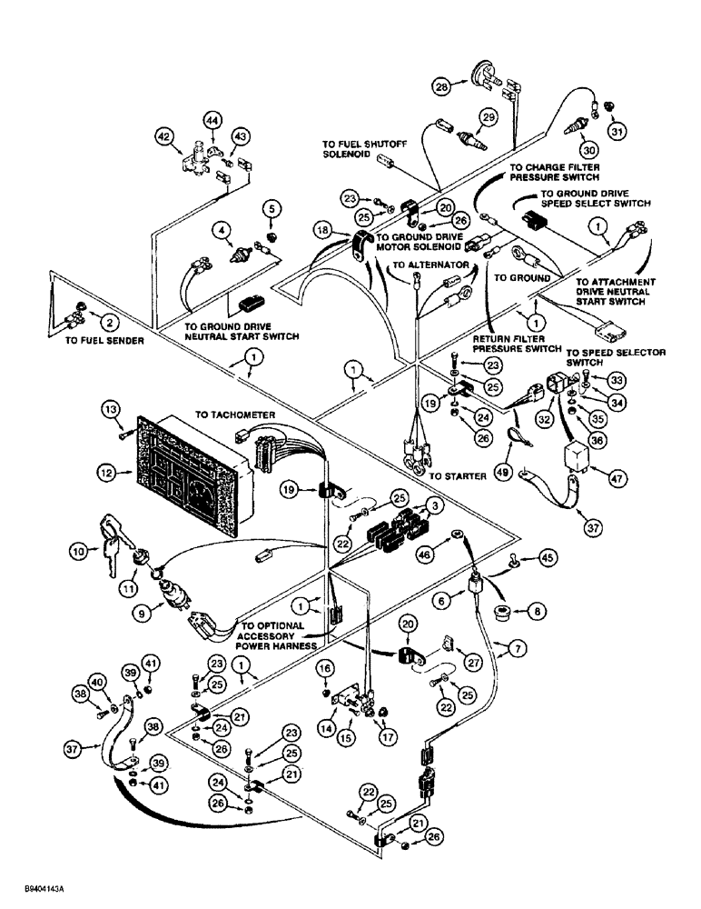 Схема запчастей Case 860 - (4-14) - MAIN WIRING HARNESS AND CONNECTIONS - WITHOUT HYDRAULIC LOCKING DIFFERENTIAL (04) - ELECTRICAL SYSTEMS