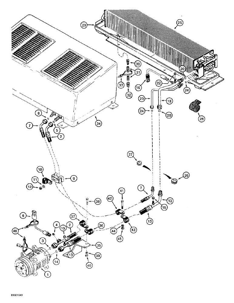 Схема запчастей Case 821B - (9-082) - AIR CONDITIONING SYSTEM, COMPRESSOR TO CONDENSER (09) - CHASSIS/ATTACHMENTS