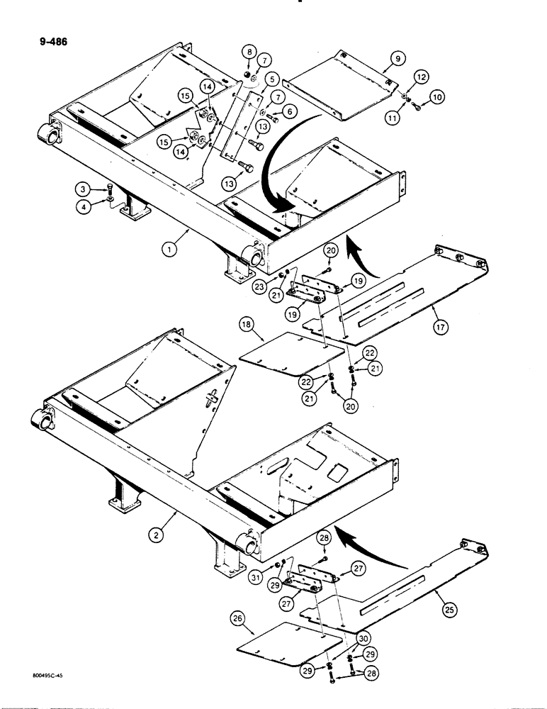 Схема запчастей Case 1450B - (9-486) - SEAT AND RESERVOIRS FRAME AND GUARDS (09) - CHASSIS/ATTACHMENTS