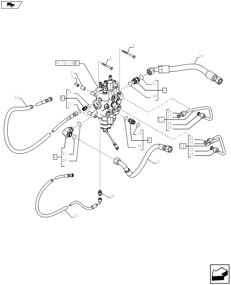 Схема запчастей Case 590SN - (35.701.25) - HYDRAULICS - VALVE, LOADER CONTROL - 2 SPOOL VALVE W/O PILOT CONTROLS (35) - HYDRAULIC SYSTEMS