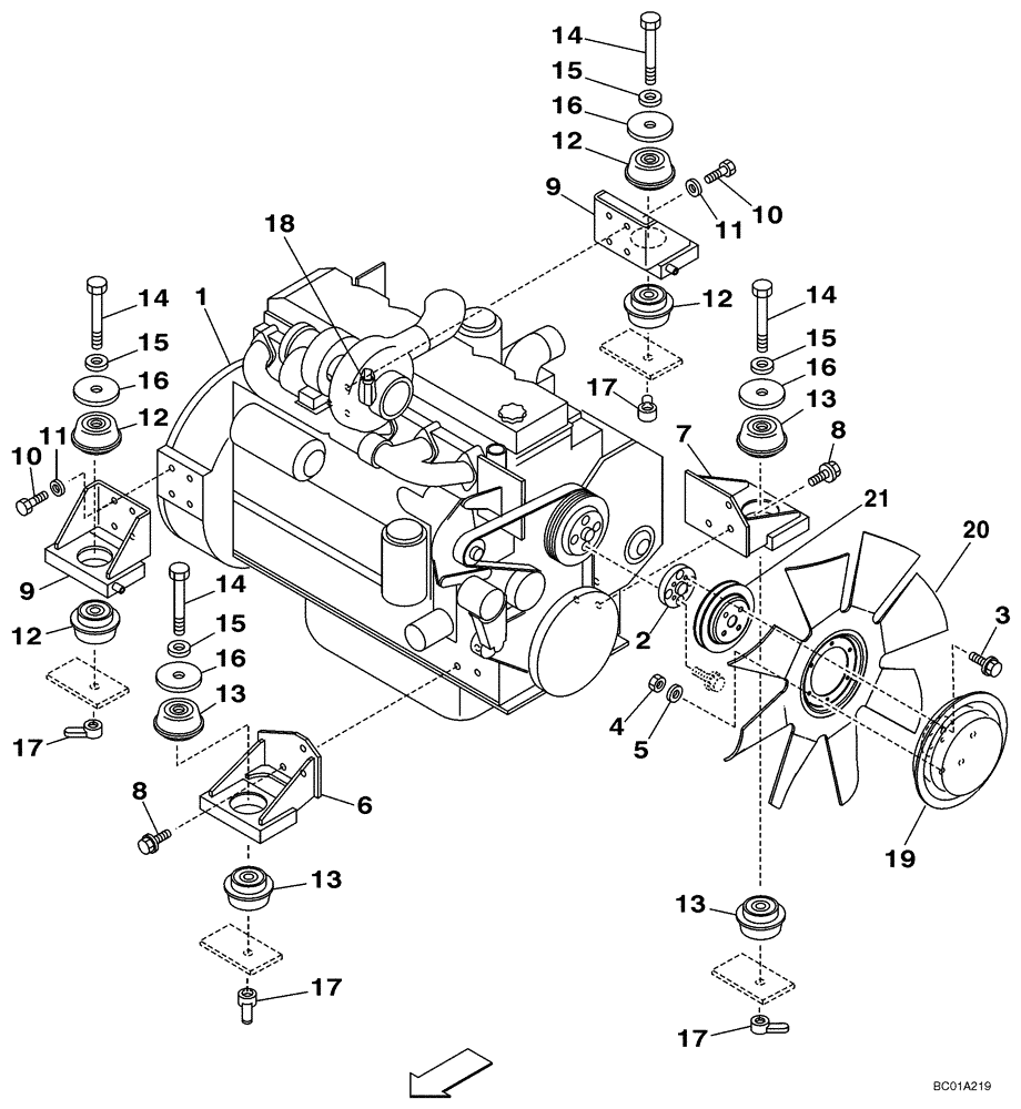 Схема запчастей Case CX210LR - (02-01) - ENGINE MOUNTING (Nov 3 2009 8:15AM) (02) - ENGINE