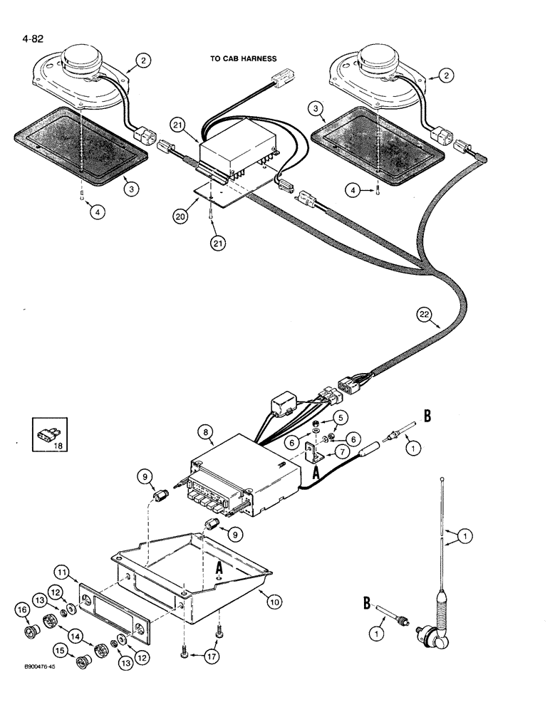 Схема запчастей Case 721 - (4-82) - RADIO AND MOUNTING PARTS (04) - ELECTRICAL SYSTEMS