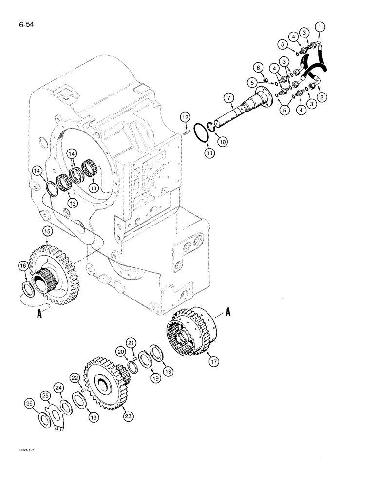 Схема запчастей Case 721 - (6-54) - TRANSMISSION ASSEMBLY, REVERSE AND SECOND CLUTCHES, P.I.N. JAK0022758 & AFTER (06) - POWER TRAIN