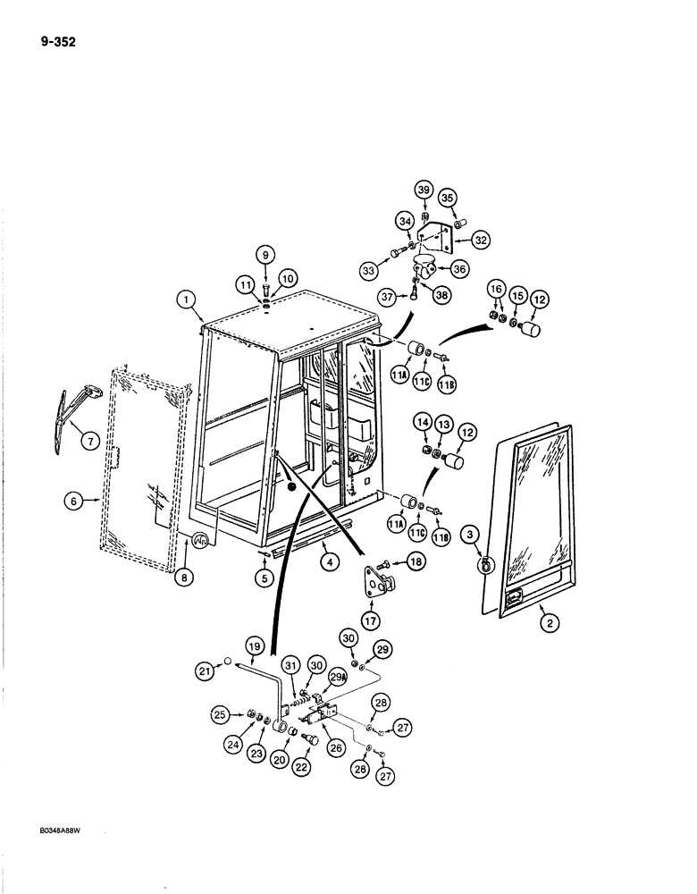 Схема запчастей Case 170B - (9-352) - CAB, CAB FRAME AND RELATED PARTS, P.I.N. 74341 THROUGH 74456 (09) - CHASSIS