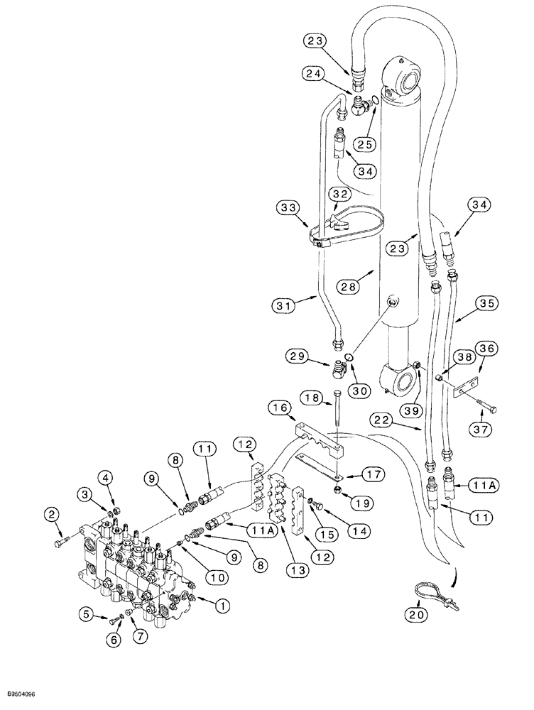 Схема запчастей Case 580SL - (8-024) - BACKHOE BOOM CYLINDER HYDRAULIC CIRCUIT (08) - HYDRAULICS