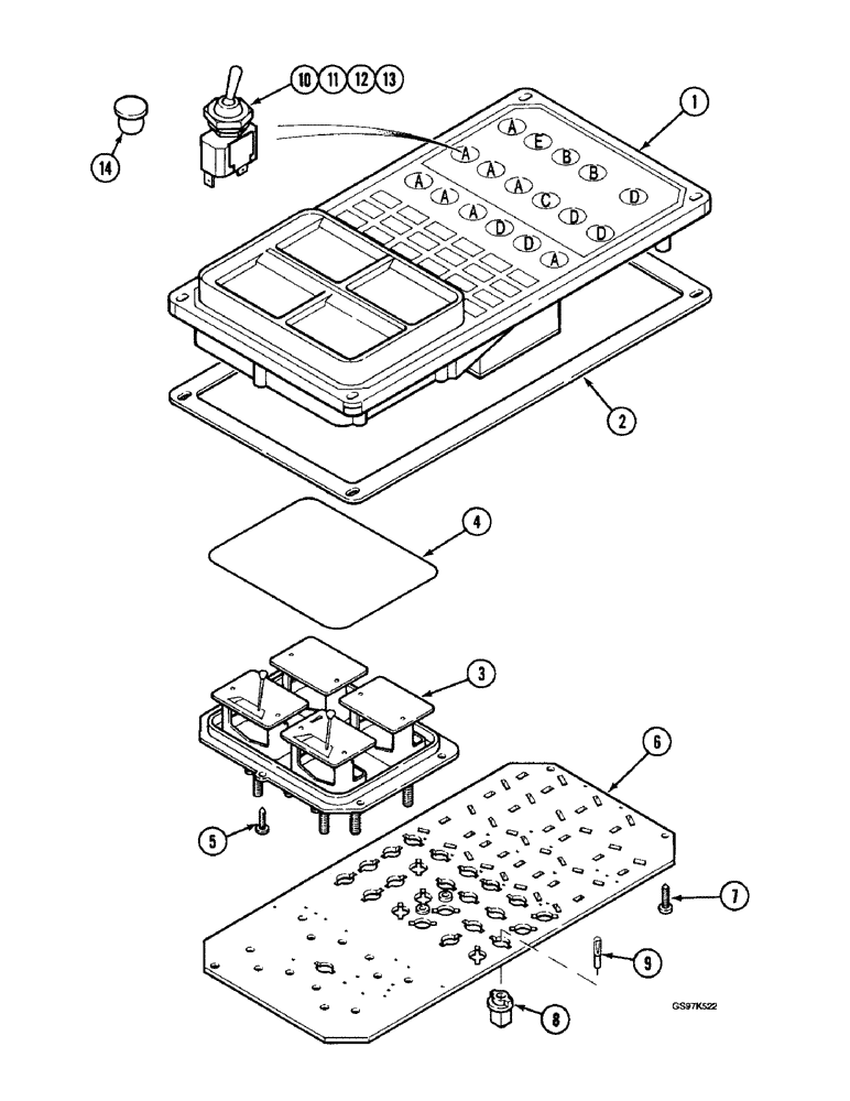 Схема запчастей Case 220B - (4-16) - ELECTRICAL CONTROL PANEL, P.I.N. 74441 THROUGH 74596 (04) - ELECTRICAL SYSTEMS