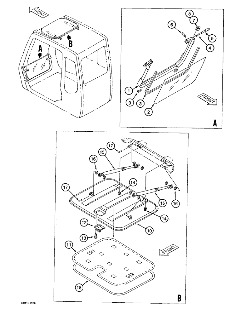 Схема запчастей Case 9030B - (9-076) - LOWER FRONT WINDOW AND ROOF PANEL ASSEMBLY (09) - CHASSIS