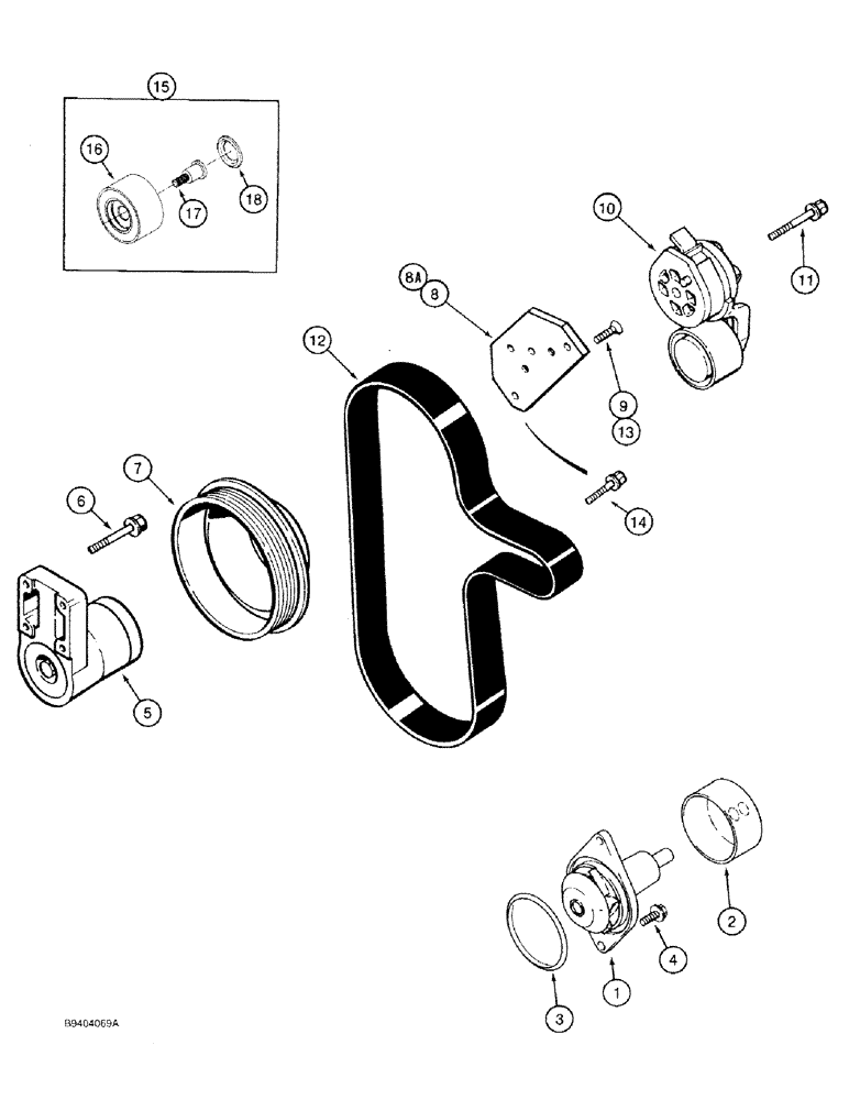 Схема запчастей Case 9030 - (2-12) - WATER PUMP SYSTEM, 6T-590 ENGINE (02) - ENGINE