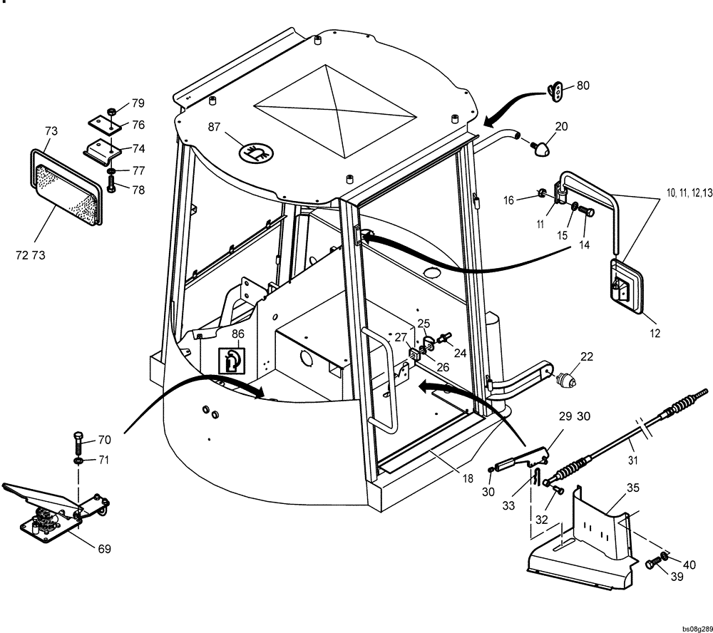 Схема запчастей Case 221E - (34.021[2989698003]) - OPERATORS CAB MOUNTING PARTS (90) - PLATFORM, CAB, BODYWORK AND DECALS