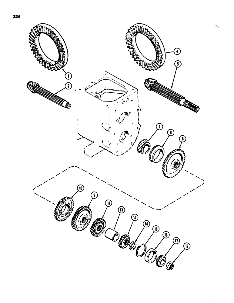 Схема запчастей Case 580D - (224) - TRANSAXLE COUNTERSHAFT, WITH TURBOCHARGER (06) - POWER TRAIN