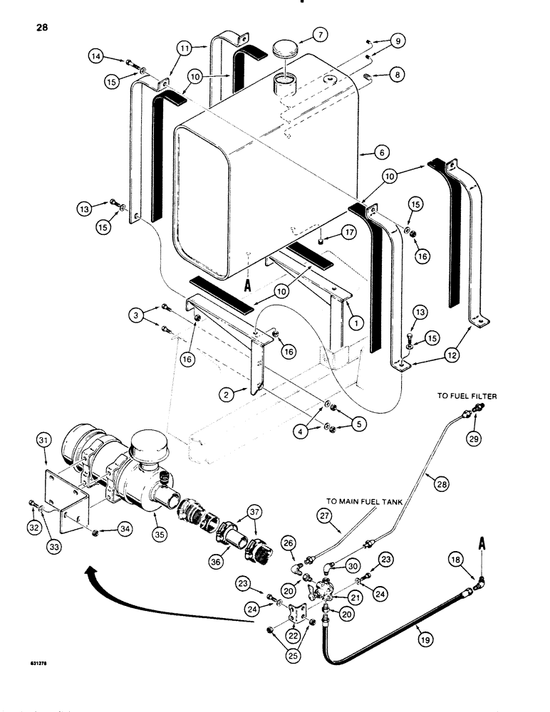 Схема запчастей Case SD100 - (028) - H612887 AUXILIARY FUEL TANK KIT, FRONT MOUNTED (10) - ENGINE