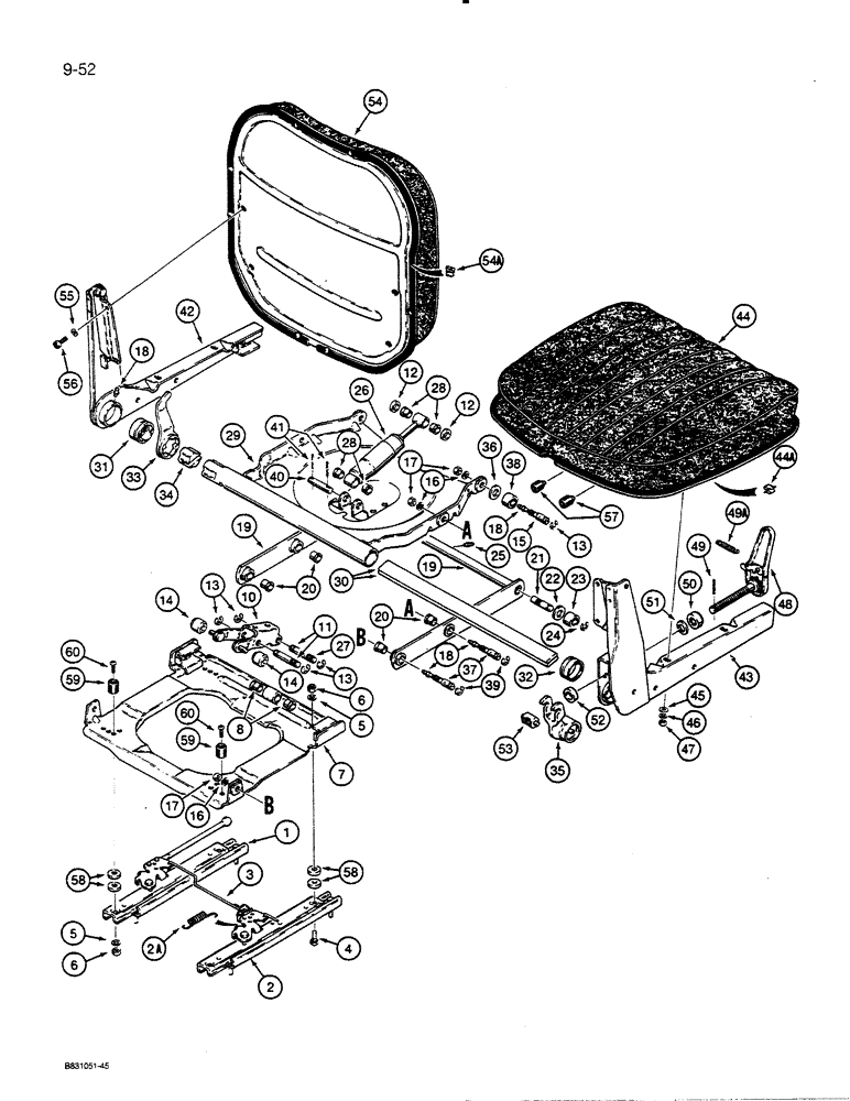 Схема запчастей Case 450C - (9-52) - SUSPENSION SEAT ASSEMBLY (09) - CHASSIS/ATTACHMENTS