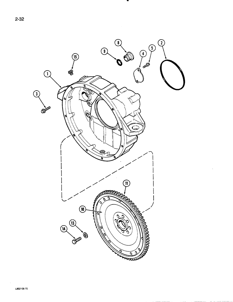 Схема запчастей Case 455C - (2-32) - FLYWHEEL AND HOUSING, 4-390 ENGINE, 4T-390 ENGINE (02) - ENGINE