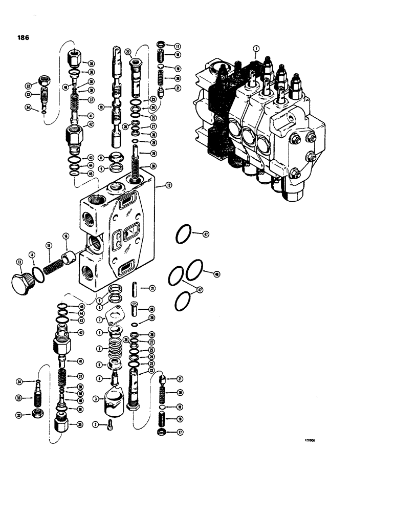 Схема запчастей Case 35 - (186) - COMMERCIAL BACKHOE CONTROL VALVE, D54598 BACKHOE SWING SECTION 