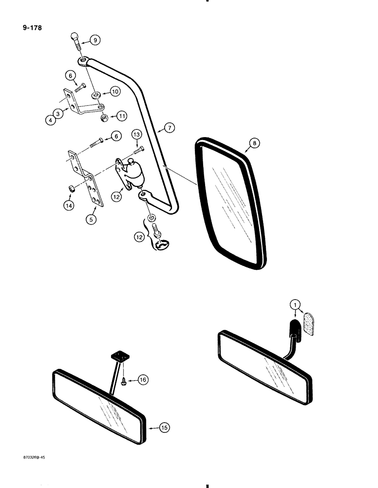 Схема запчастей Case 580K - (9-178) - REAR VIEW MIRROR, ROPS CAB MODELS - INTERIOR (09) - CHASSIS/ATTACHMENTS