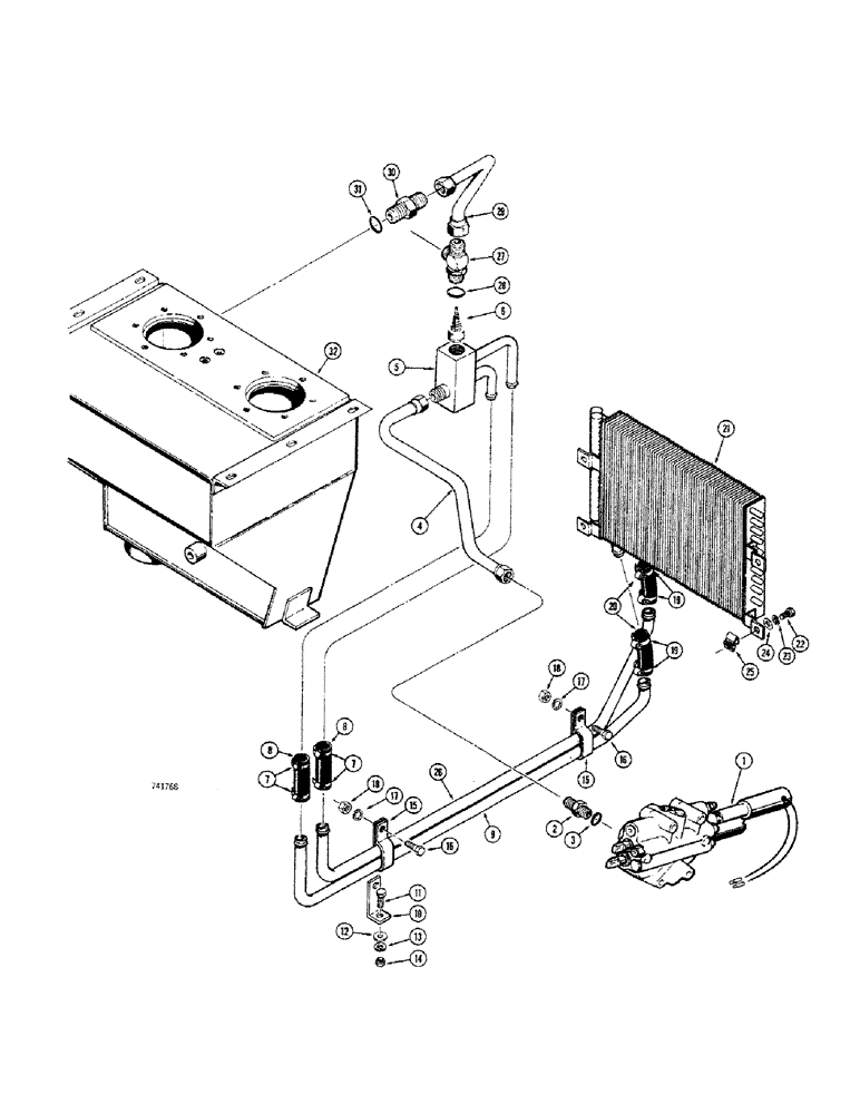 Схема запчастей Case 680CK - (198) - EQUIPMENT PRIMARY HYDRAULICS, OIL COOLER AND RETURN LINES ( BEFORE TRAC. S/N 9106750) (35) - HYDRAULIC SYSTEMS