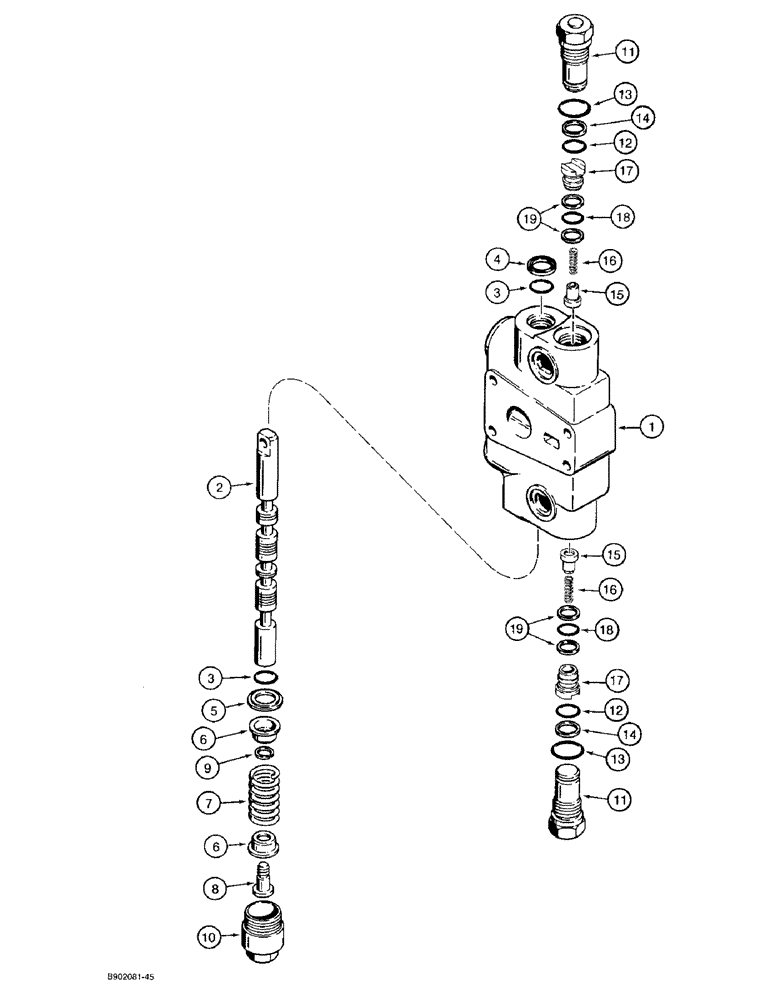 Схема запчастей Case 580SK - (8-076) - LOADER CONTROL VALVE, CLAM SECTION (08) - HYDRAULICS