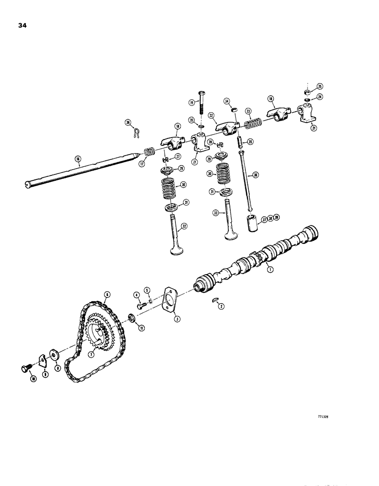 Схема запчастей Case 1830 - (034) - ENGINE SN 2707 AND AFTER TIMING CHAIN, CAMSHAFT, VALVES AND PUSHRODS (10) - ENGINE