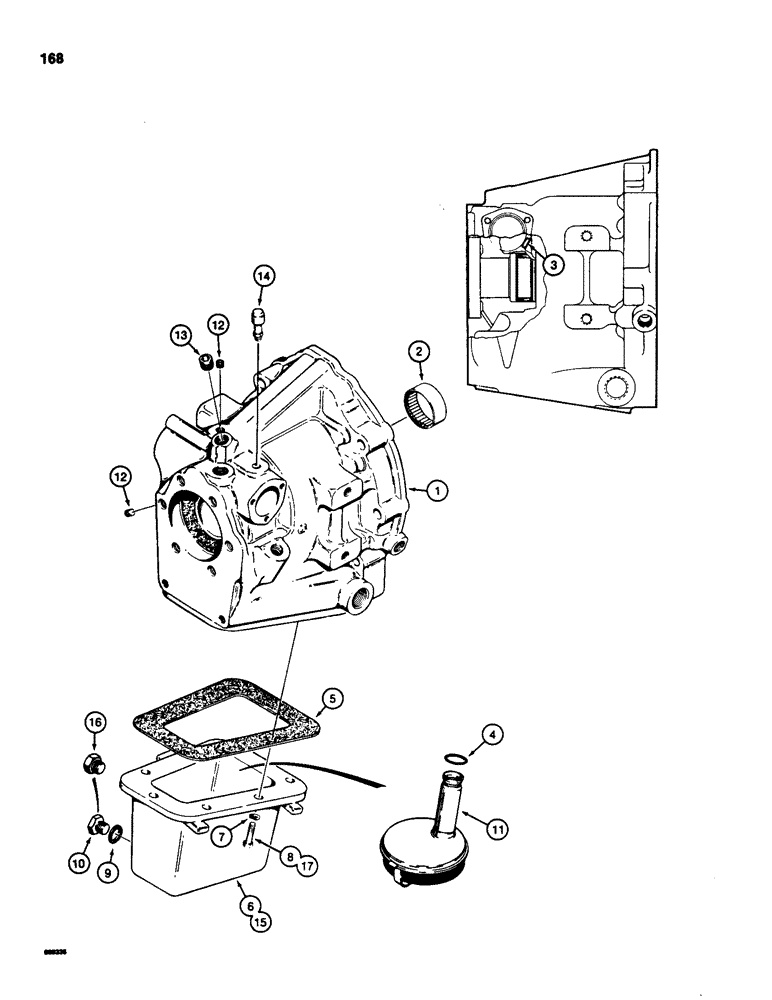 Схема запчастей Case 580D - (168) - POWER SHUTTLE, HOUSING AND OIL PAN (06) - POWER TRAIN