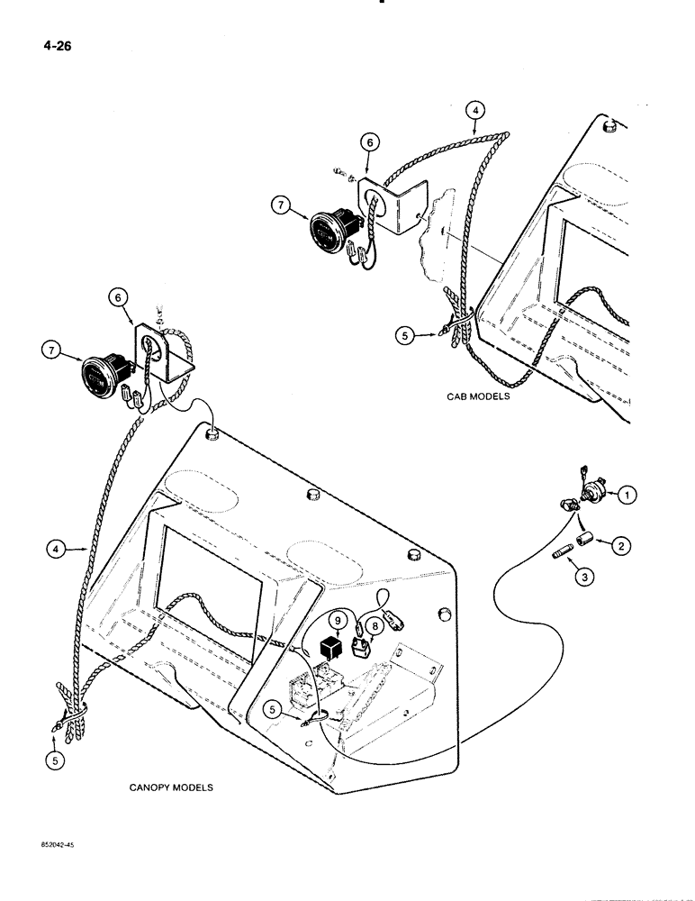 Схема запчастей Case 480E LL - (4-26) - HOURMETER ELECTRICAL CIRCUIT (04) - ELECTRICAL SYSTEMS