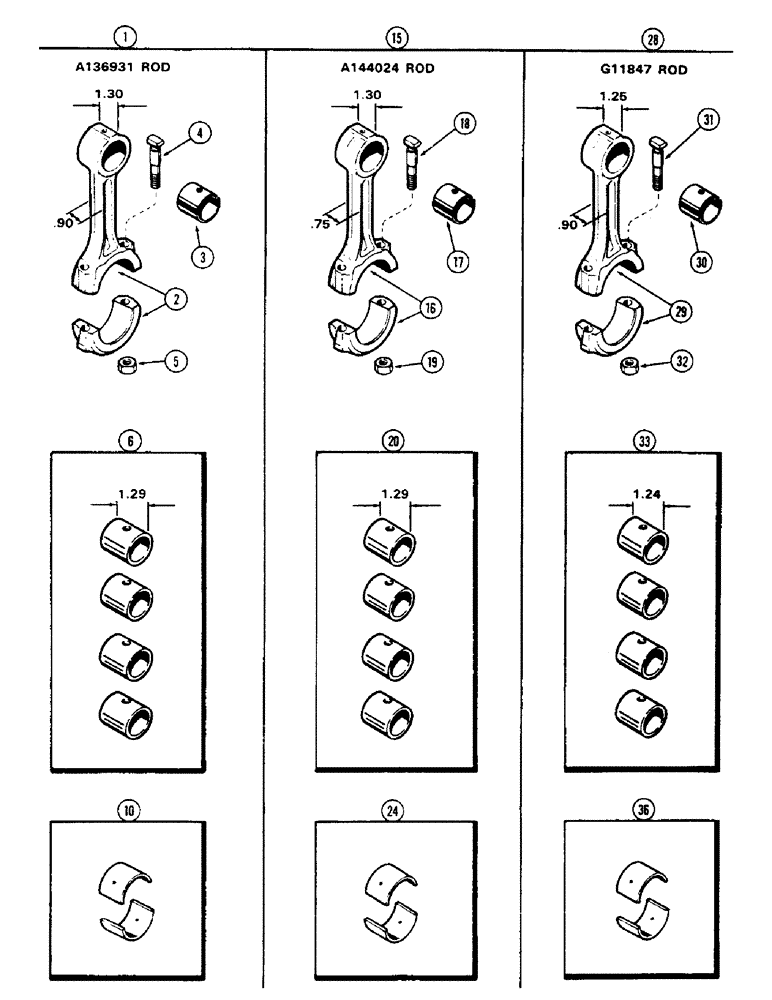 Схема запчастей Case 1700-SERIES - (045A) - CONNECTING RODS, 188 DIESEL ENGINE (10) - ENGINE