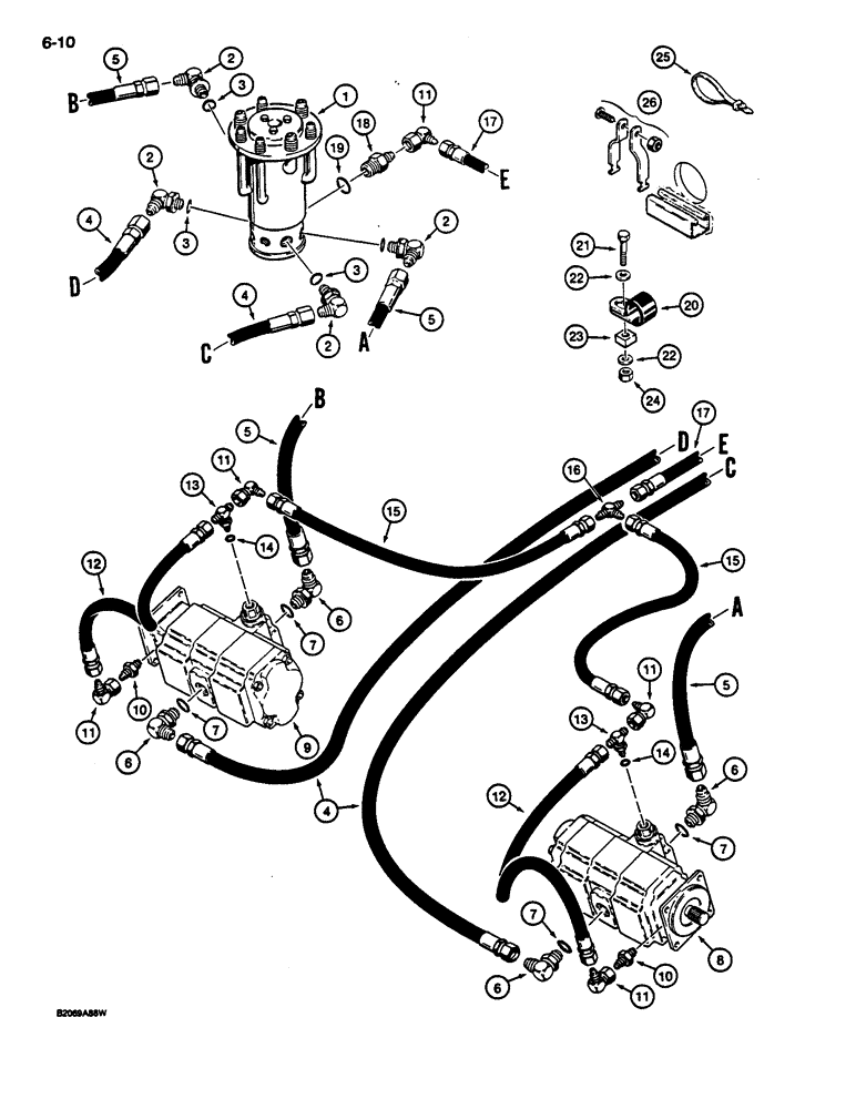 Схема запчастей Case 1187C - (6-10) - TRACK DRIVE HYDRAULIC CIRCUIT - LOWER, TRACK DRIVE MOTORS TO HYDRAULIC SWIVEL (06) - POWER TRAIN