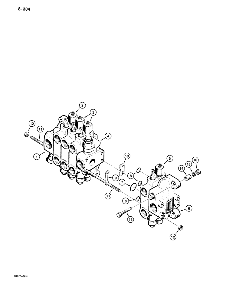 Схема запчастей Case 680K - (8-304) - BACKHOE CONTROL VALVE, USED ON MODELS WITHOUT EXTENDABLE DIPPER (08) - HYDRAULICS