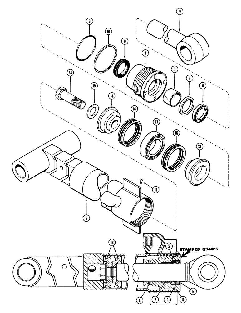 Схема запчастей Case 680CK - (269C) - G34426 BACKHOE DIPPER EXTENSION CYLINDER, 3" DIA. CYLINDER (35) - HYDRAULIC SYSTEMS