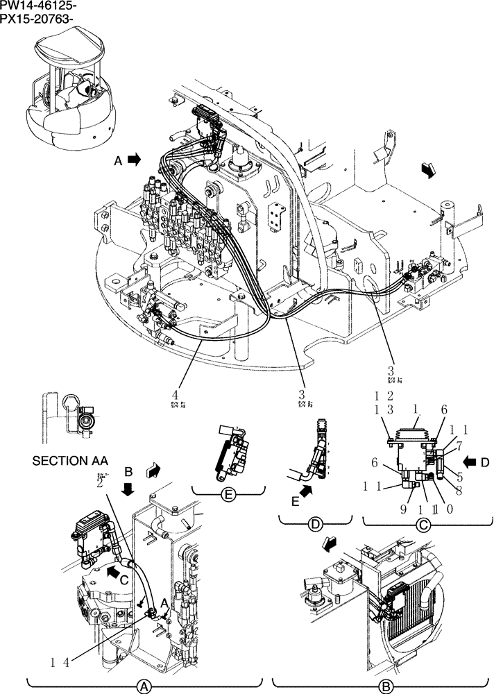 Схема запчастей Case CX36B - (152-72[1]) - CONTROL LINES, REMOTE (ANGLE DOZER) (05) - SUPERSTRUCTURE