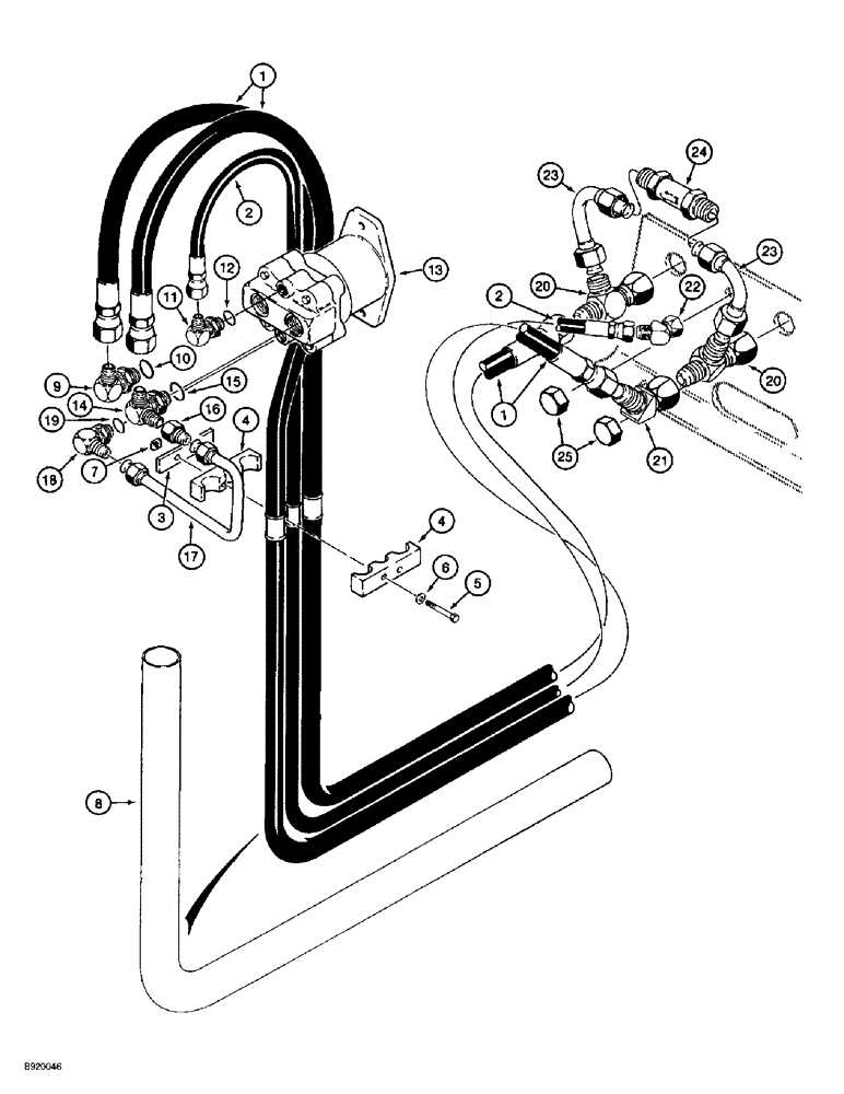 Схема запчастей Case 860 - (8-104) - PLOW HYDRAULIC CIRCUIT - PLOW MOTOR SUPPLY AND RETURN LINES FROM REAR BULKHEAD PLATE (08) - HYDRAULICS