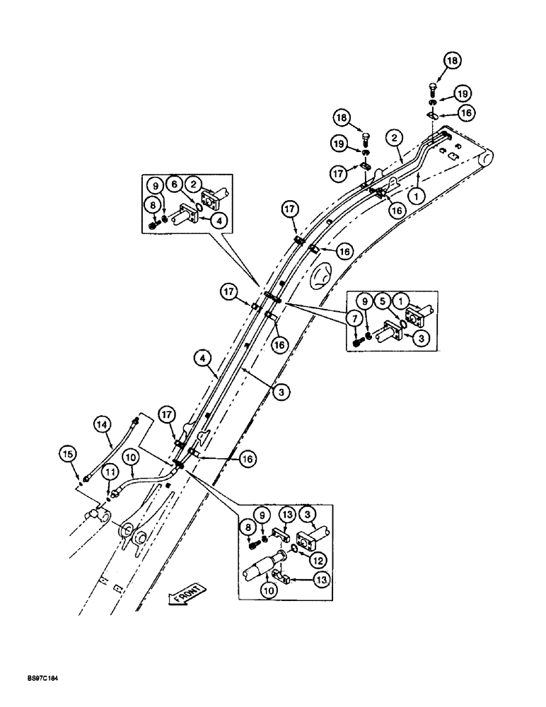 Схема запчастей Case 9030B - (8-070) - ARM CYLINDER LINES, LONG REACH MODELS (08) - HYDRAULICS