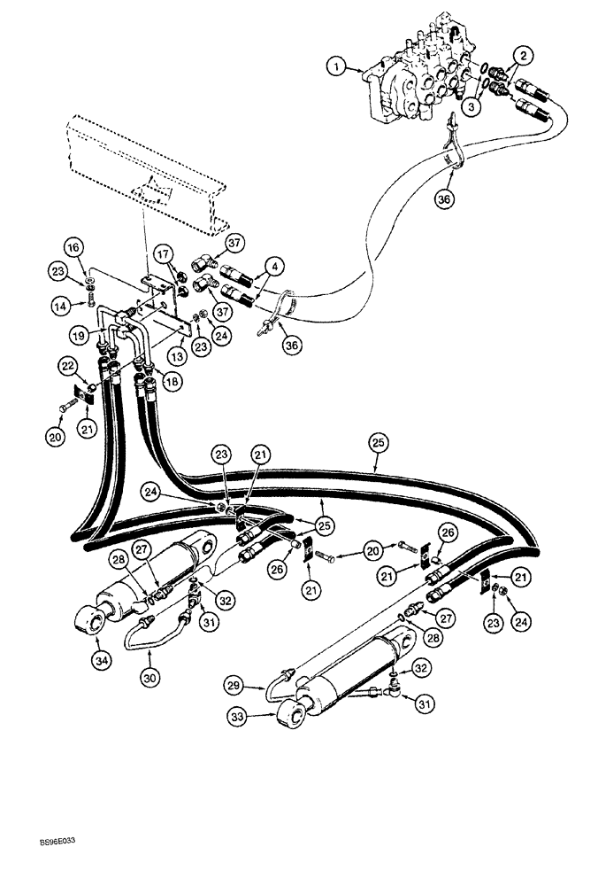 Схема запчастей Case 1150G - (8-024) - RIPPER HYDRAULIC CIRCUIT, PRIOR TO JJG0218023 AND JJG0218024 - JJG0218478 (07) - HYDRAULIC SYSTEM