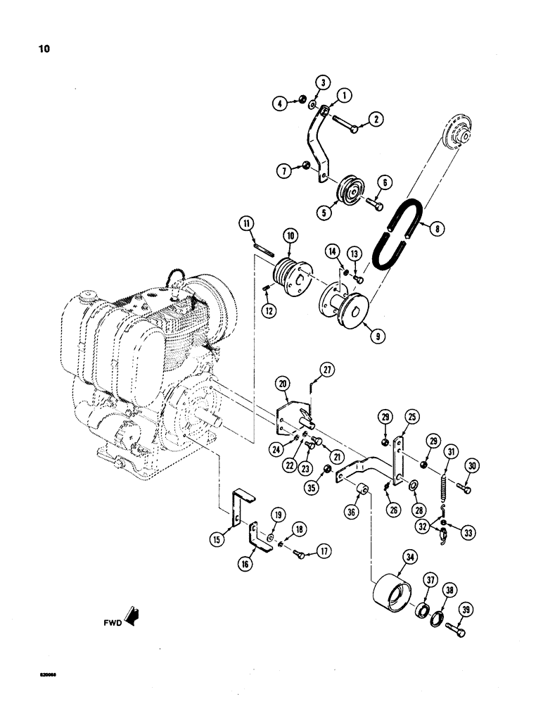 Схема запчастей Case TL200 - (10) - ENGINE SHEAVE AND CLUTCH 