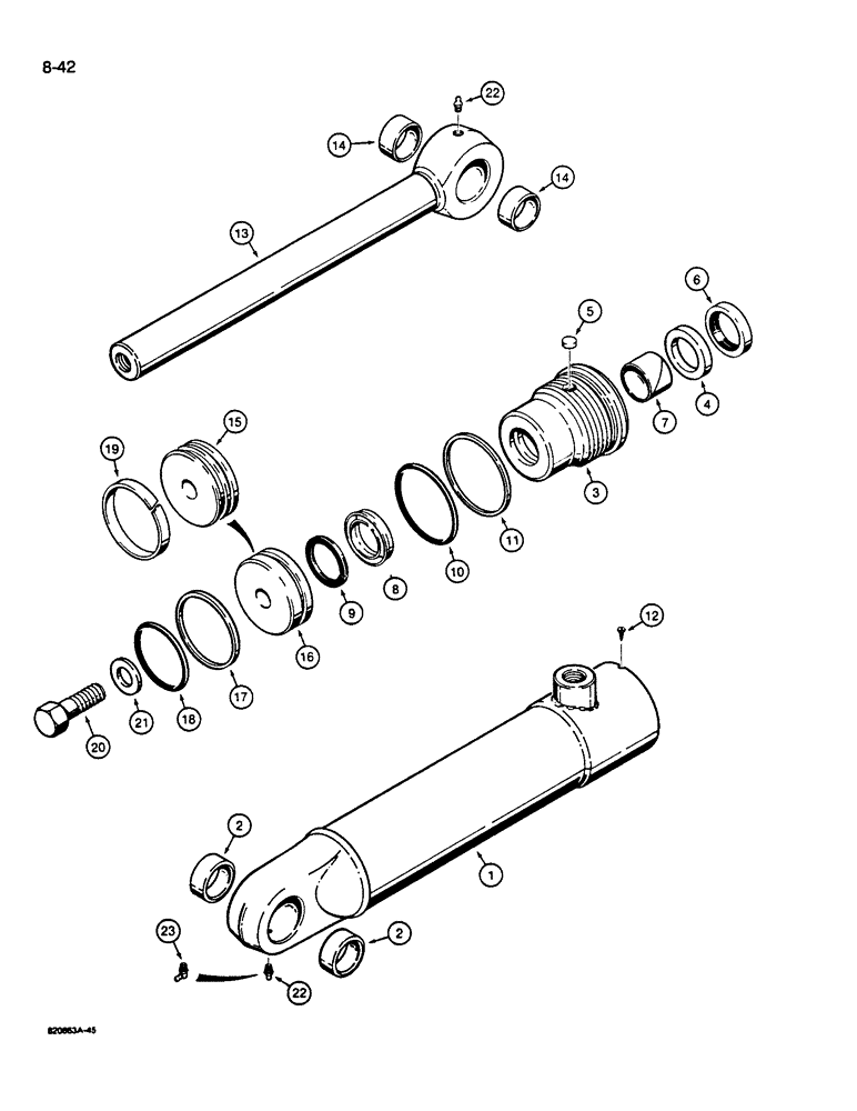 Схема запчастей Case W14B - (8-42) - GRAPPLE CYLINDER - G100723 (08) - HYDRAULICS