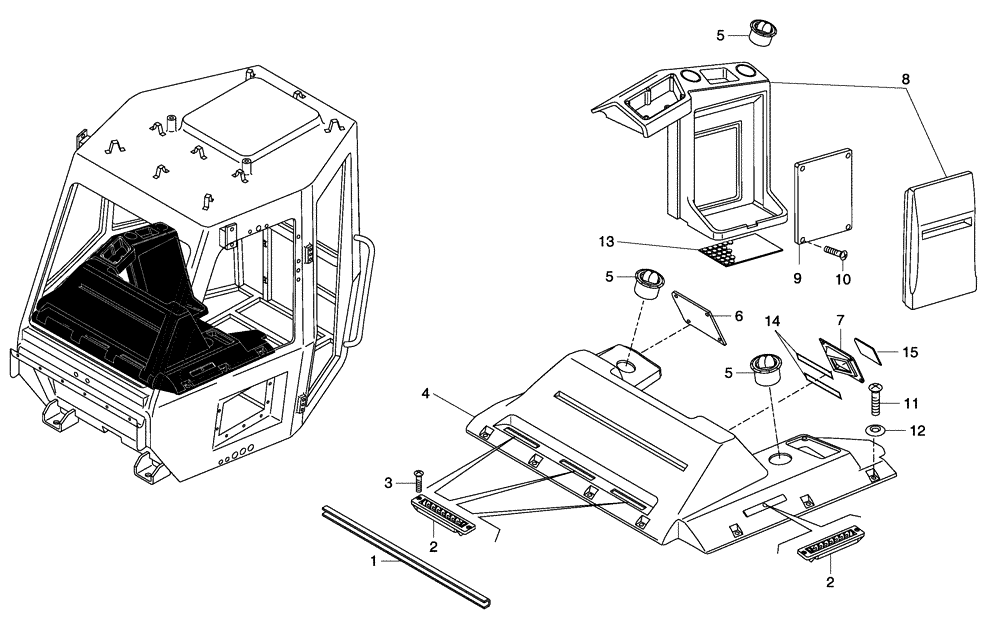 Схема запчастей Case 330 - (51A00011050[01]) - ROPS CAB - DASHBOARD AND THING HOLDER (10) - Cab/Cowlings