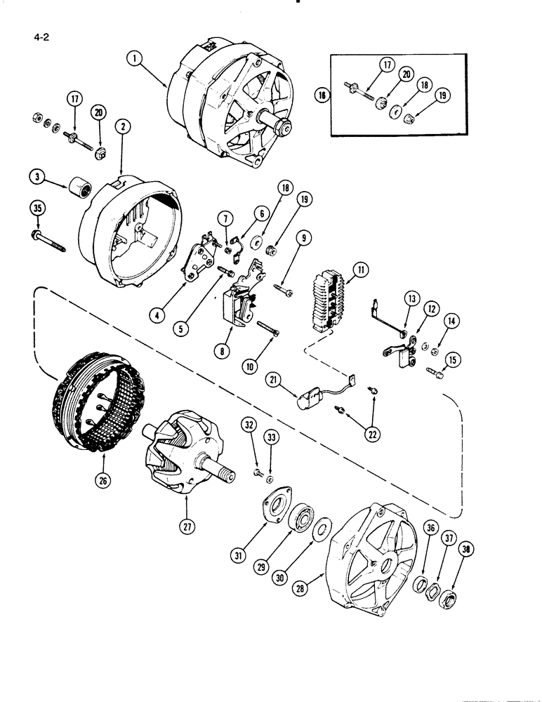 Схема запчастей Case W20C - (4-002) - ALTERNATOR, 40 AMPERE - 24 VOLT, METRIC EXTERNAL THREADS (04) - ELECTRICAL SYSTEMS