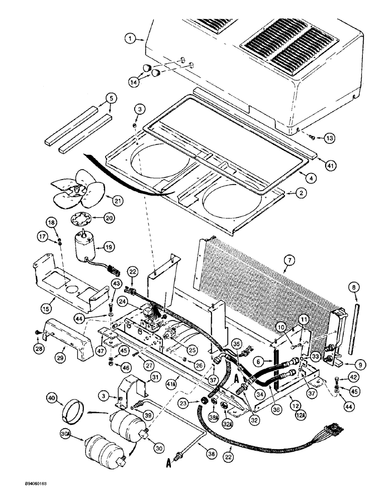 Схема запчастей Case 721B - (9-091A) - AIR CONDITIONING CONDENSER AND MOUNTING, CONDENSER HARNESS W/ TWO RELAYS (09) - CHASSIS/ATTACHMENTS