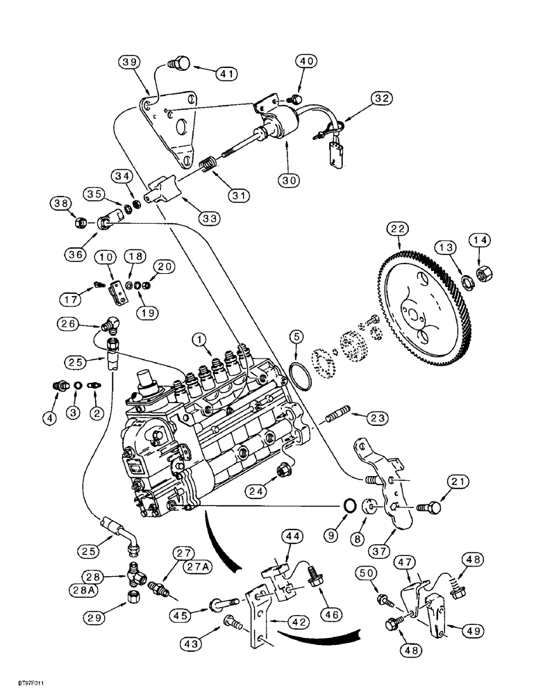 Схема запчастей Case 621B - (3-13A) - FUEL INJECTION PUMP AND DRIVE, 6T-590 EMISSIONS CERTIFIED ENGINE, LOADER P.I.N. JEE0053350 AND AFTER (03) - FUEL SYSTEM