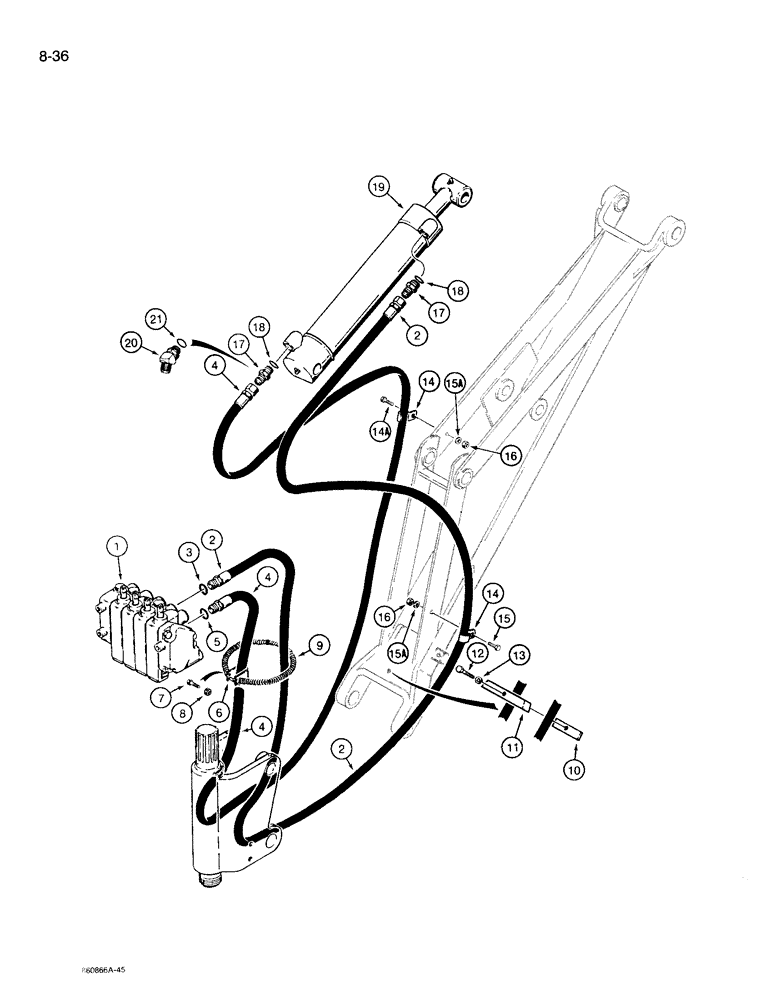 Схема запчастей Case 360 - (8-36) - BACKHOE DIPPER CYLINDER HYDRAULIC CIRCUIT (08) - HYDRAULICS