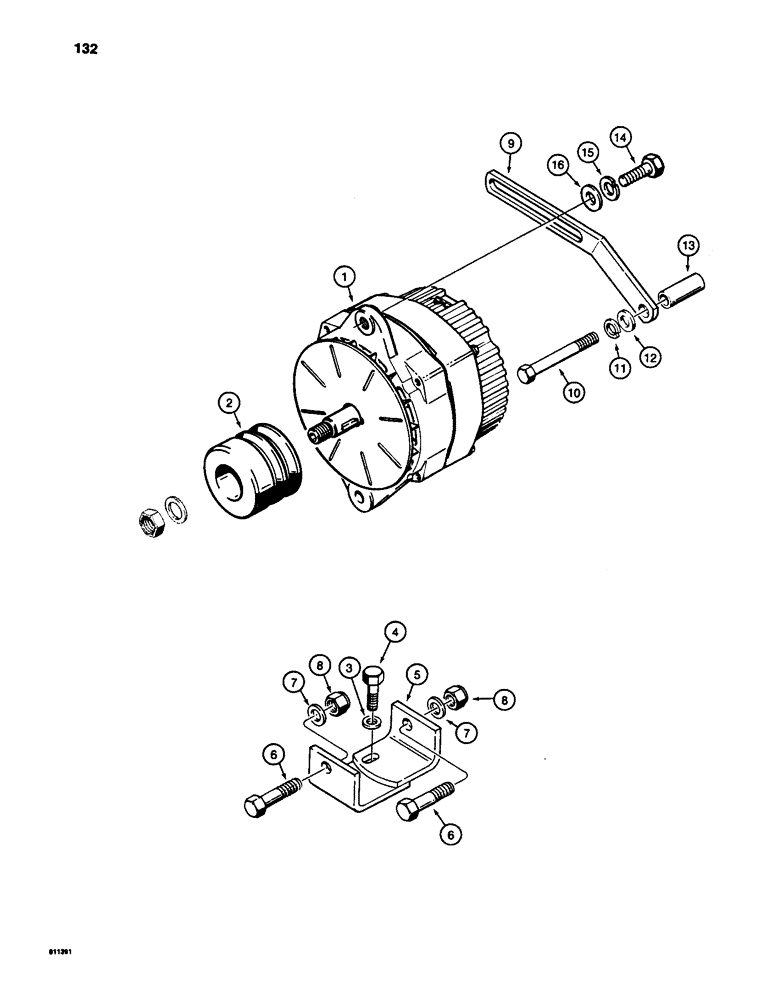 Схема запчастей Case W24C - (132) - 65 AMP ALTERNATOR AND MOUNTING PARTS (04) - ELECTRICAL SYSTEMS