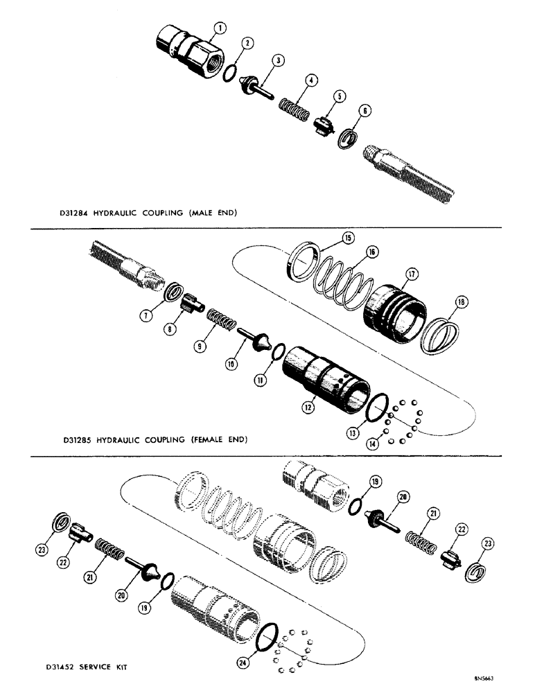 Схема запчастей Case 310F - (262) - D31284 AND D31285 HYDRAULIC COUPLINGS, D31284 HYDRAULIC COUPLING, SERVICE KIT FOR HYDRAULIC COUPLING (07) - HYDRAULIC SYSTEM