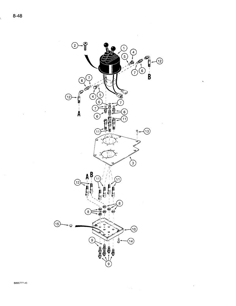 Схема запчастей Case 621 - (8-48) - REMOTE LOADER CONTROL CIRCUIT, DUAL LEVER WITH TWO SPOOL VALVE (08) - HYDRAULICS