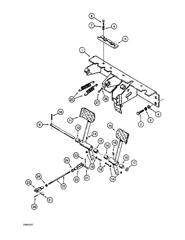 Схема запчастей Case 1150E - (7-08) - POWER BRAKES - PEDALS AND RODS, DOZER AND DRAWBAR MODELS ONLY (07) - BRAKES