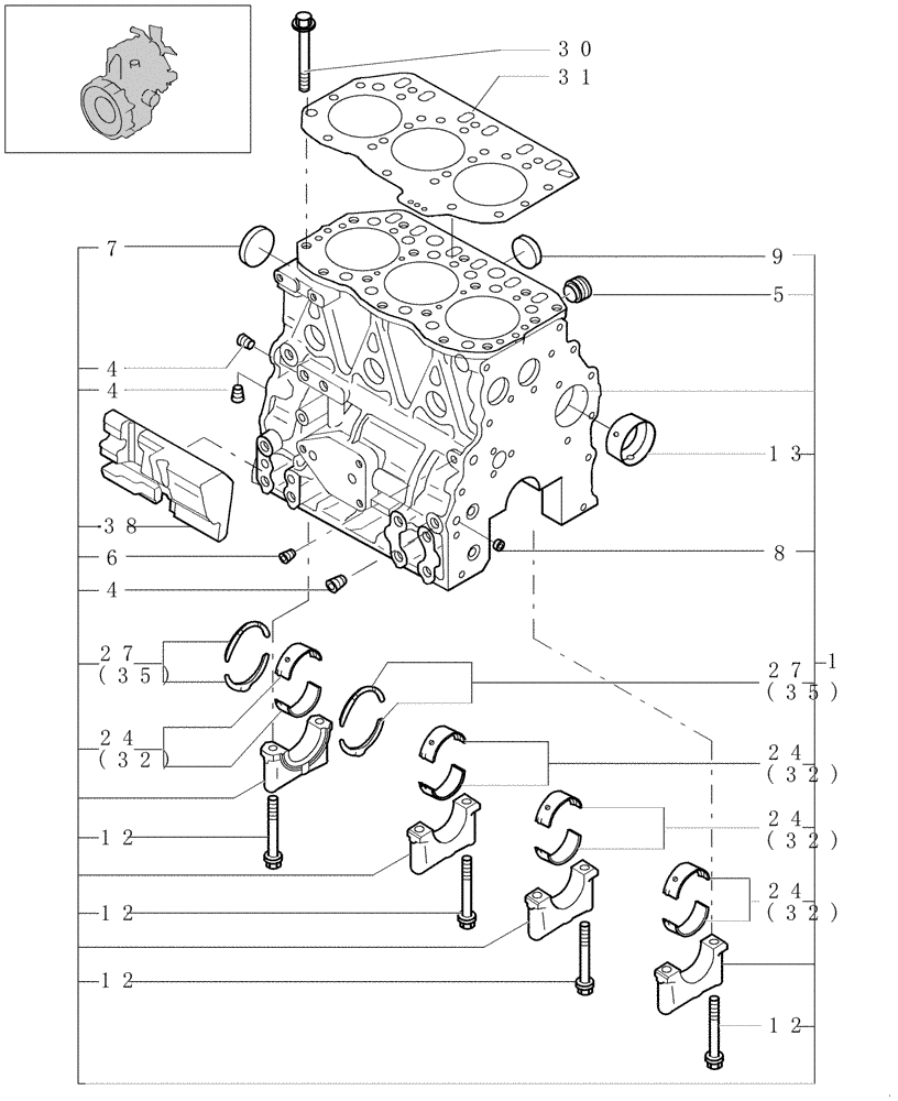 Схема запчастей Case CX27B - (0.040[01]) - CRANKCASE (00) - GENERAL