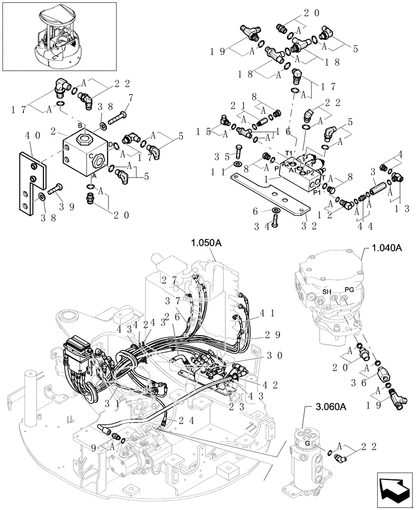 Схема запчастей Case CX22B - (1.080[07]) - CONTROL LINES (35) - HYDRAULIC SYSTEMS