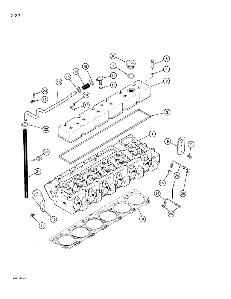 Схема запчастей Case 721 - (2-32) - CYLINDER HEAD COVER, 6T-830 ENGINE (02) - ENGINE