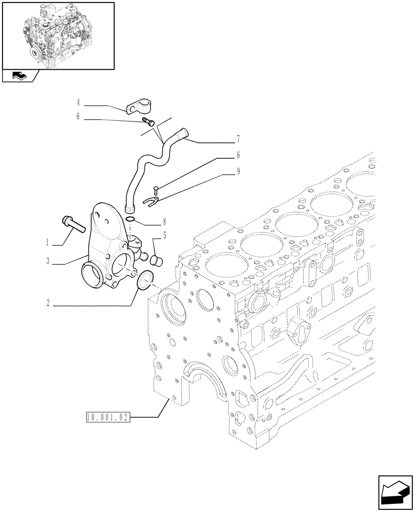 Схема запчастей Case F4DFE613G A004 - (10.400.01[01]) - ENGINE COOLING SYSTEM PIPING (10) - ENGINE