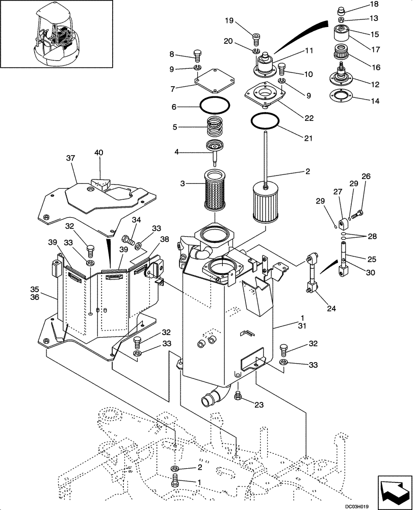 Схема запчастей Case CX25 - (08-01[00]) - HYDRAULIC RESERVOIR ASSY (08) - HYDRAULICS