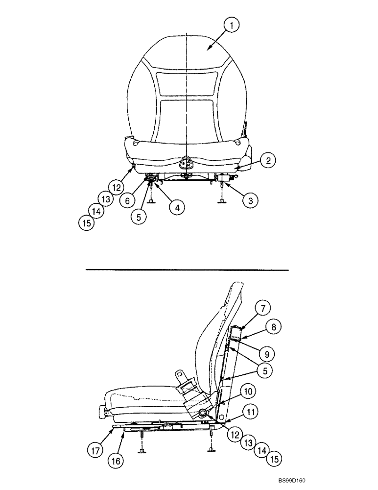 Схема запчастей Case 686GXR - (9-12) - SUSPENSION SEAT COMPONENTS (09) - CHASSIS/ATTACHMENTS