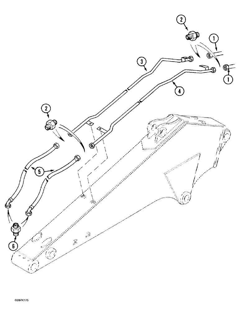 Схема запчастей Case 888 - (8F-10) - HYDRAULIC CIRCUIT FOR OPTIONS, 2.1 METER AND 2.7 METER ARMS, TUBES AT ARM, FOR WRIST-O-TWIST/ROTATOR (08) - HYDRAULICS